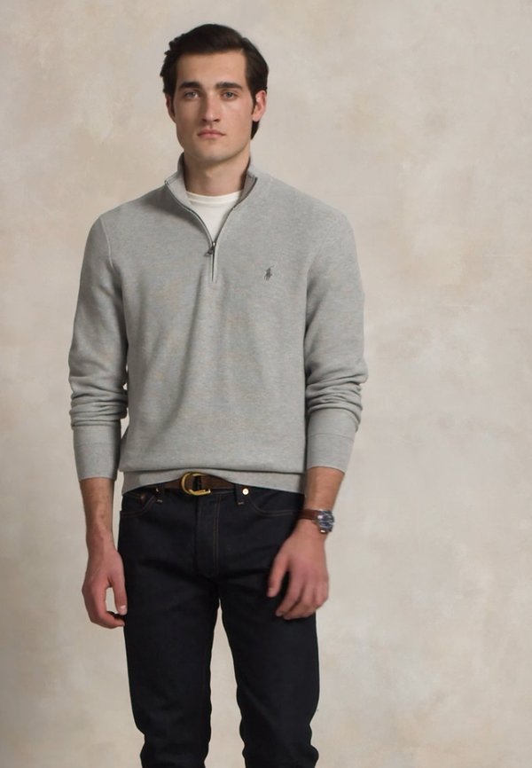 MESH KNIT COTTON QUARTER-ZIP SWEATER - Jumper - andover heather2