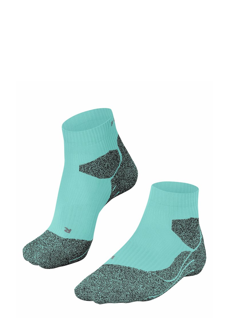 Skarpety do kostki w kolorze aqua z czarnymi plamkami, z teksturowanym wzorem oraz wzmocnioną piętą i palcami dla zwiększonej trwałości.