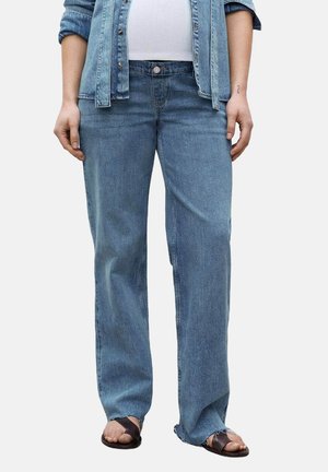 Ljusblå denimjeans med rak passform, som har en lätt frans vid fållen och en klassisk femficksdesign.