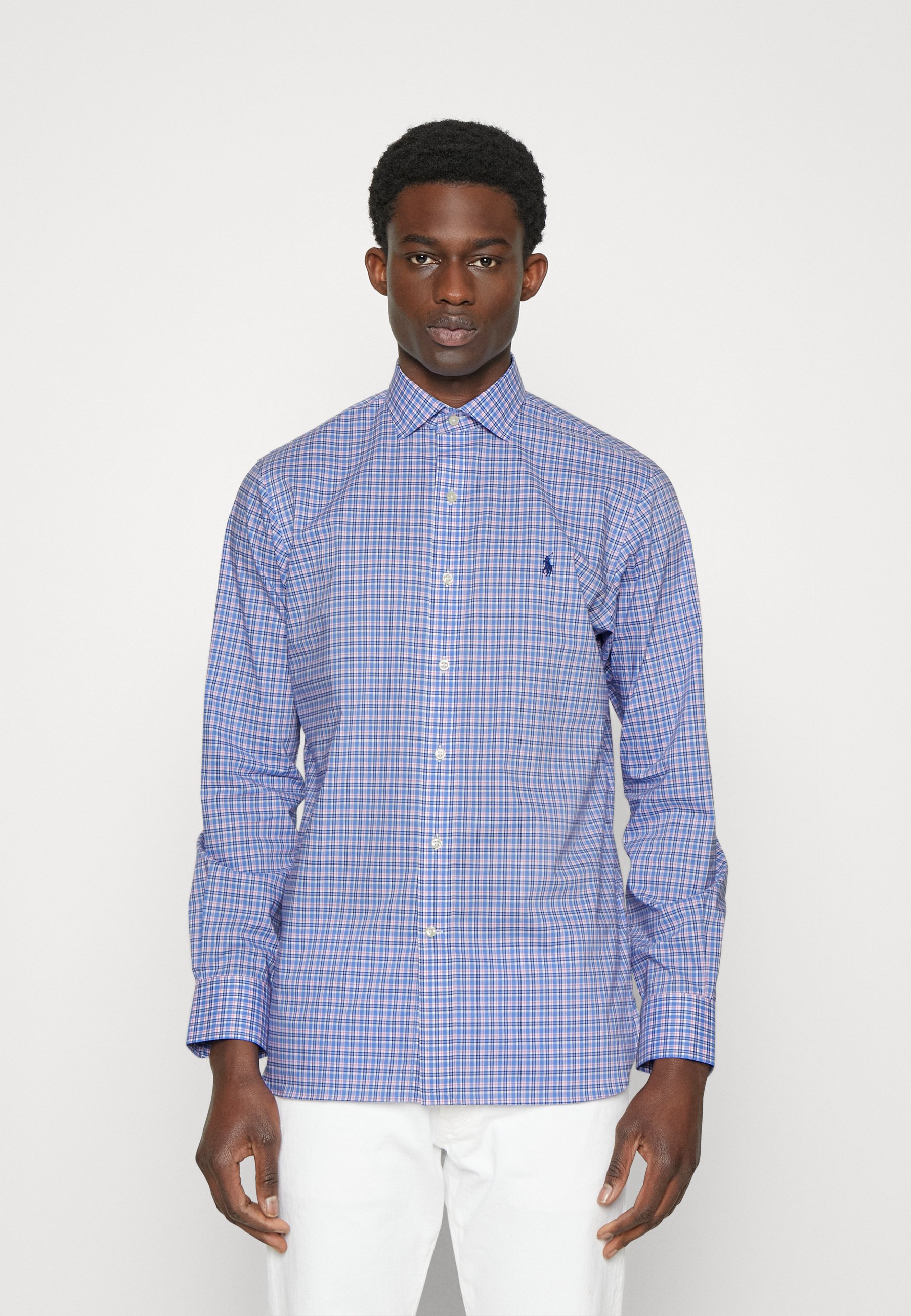 blue and white checked ralph lauren shirt