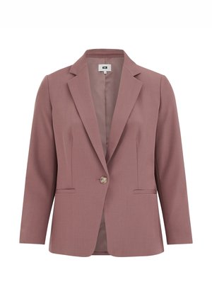 Rožinis švarkas iš tekstūruotos medžiagos. Turi atlenkiamą apykaklę, vieną sagą užsegimui ir dvi priekinės kišenes. Labai prigludęs. 