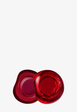 Deux contenants cosmétiques circulaires rouges ouverts avec des couvercles assortis, montrant une crème ou un gel lisse à l'intérieur d'un contenant.