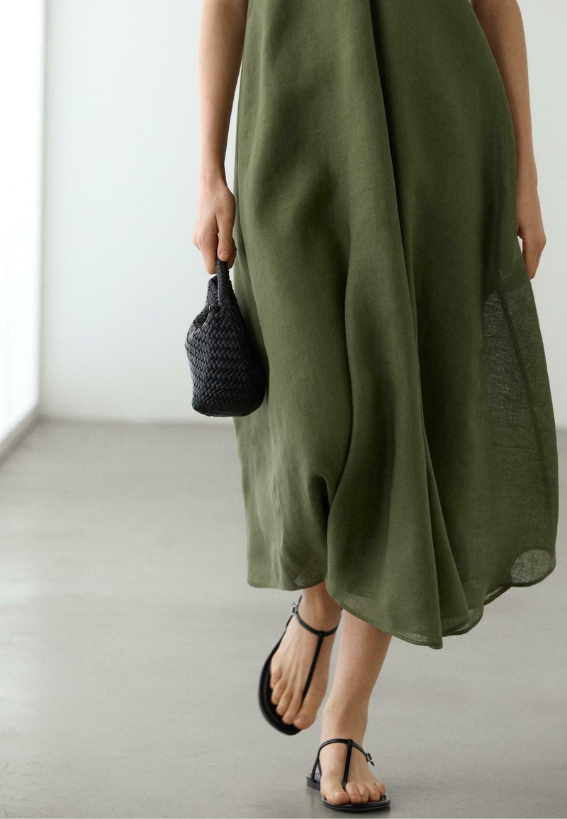 green dress with sandals Ribbed Polo Maxi Dress with Slit Nova Green – NENYA