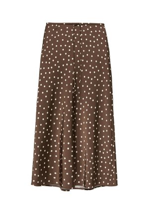 PULL&BEAR, SATIN WITH DRAWSTRING - MIDI SKIRT - Jupe longue - brown