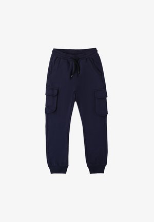 Marineblauwe sweatpants van katoenmix, met een elastische tailleband met trekkoord, twee zijzakken en twee cargozakken.