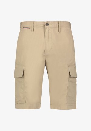 Khaki cargoshorts lavet af en bomuldsblanding, med to sidelommer, lukning med knapper foran og en afslappet pasform.