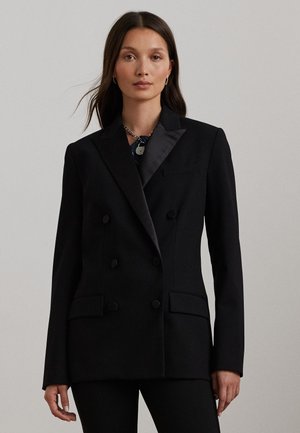 DOUBLE BREASTED SATIN TRIM CREPE BLAZER - Blejzer - black