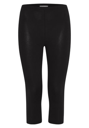 Leggings noires fabriqués à partir d'un matériau lisse et extensible. Dotés d'une taille haute et d'un design cropped, offrant une silhouette ajustée.