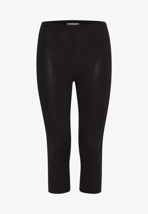 Leggings noires fabriqués à partir d'un matériau lisse et extensible. Dotés d'une taille haute et d'un design cropped, offrant une silhouette ajustée.