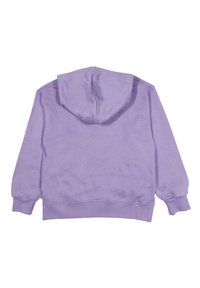 Felpa con cappuccio viola, maniche lunghe, polsini a costine e una finitura in tessuto testurizzato. Design minimalista, senza grafiche o motivi visibili.