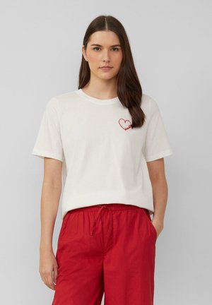 MIT STICKEREI - Print T-shirt - ecru