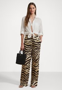 Lauren Ralph Lauren Zebra Print Linen Wide Leg Pant - Housut - cream/brown