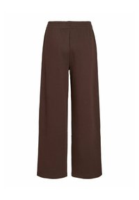 Pantalon marron à jambes larges avec ceinture élastique, en tissu doux, présenté de face sur fond blanc.