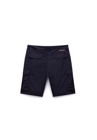 Mørkeblå cargoshorts lavet af letvægtsstof, med to sidelommer og to baglommer, samt et logo på linningen.