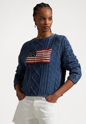 COTTON LINEN BLEND SWEATER PULLOVER - Džemper - indigo/multi