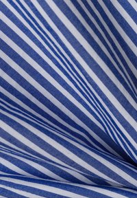 Blue and white striped fabric with regular alternating stripes, displaying a smooth texture and lightweight woven material.