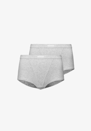 Boxers en coton gris présentant une texture douce, une taille mi-haute avec un logo et une coupe classique pour un confort et un ajustement optimal.