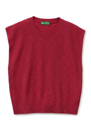 Czerwony bezrękawnik z dzianiny z prążkowanym okrągłym dekoltem i wykończeniem na dole, z metką United Colors of Benetton.