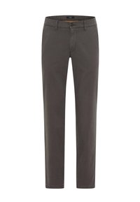 Grijze chinos van katoen twill, met een platte voorkant, twee zijzakken, een knoopsluiting en een rechte pijp.