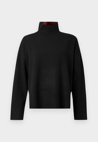 Svart turtleneck genser, laget av mykt strikket stoff. Har en ribbet krage og mansjetter, med en avslappet passform og cropped lengde.