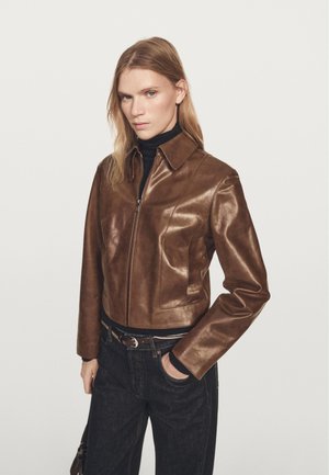 Massimo Dutti SHORT - Kožená bunda - brown