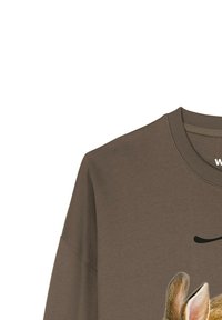 Bruine sweatshirts met ronde hals en een gedeeltelijk ontwerp van de oren en kop van een konijn aan de voorkant.