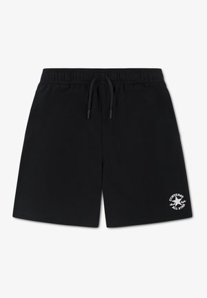 Black cotton shorts with an elastic waistband and drawstring. Features white "Converse All Star" logo embroidery on the lower left leg.