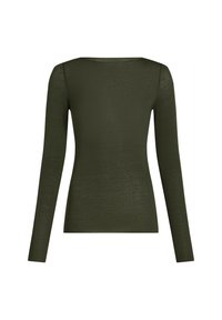 Olijfgroene longsleeve top, gemaakt van lichtgewicht textuurstof, met een ronde halslijn en een aansluitende pasvorm, zonder zichtbare sluitingen.
