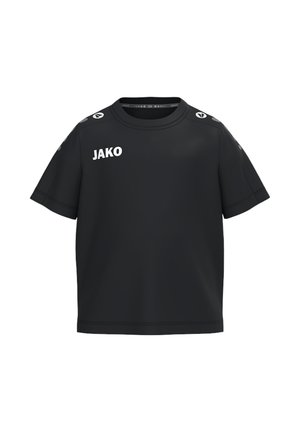 Zwart sportshirt met korte mouwen, witte JAKO-logo op de borst en kleine logo's op de schouderstrepen.