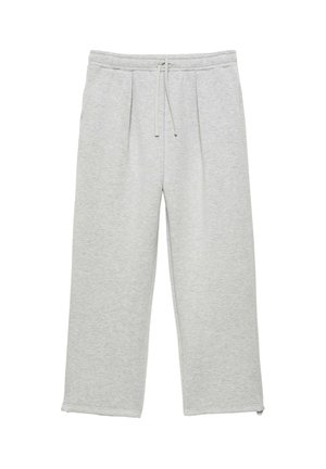 Pantalon de survêtement décontracté gris clair avec taille à cordon et poches latérales, coupe droite et décontractée, présenté sur fond blanc.