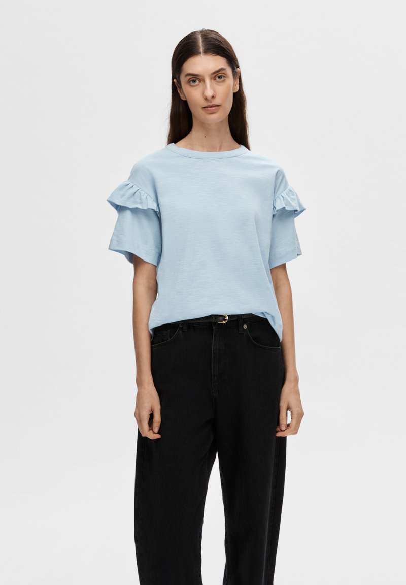 Selected Femme - SLFRYLIE FLORENCE TEE - Potiskana majica - blue, Povečajte