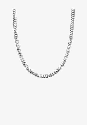 Sidabrinė grandinėlė su vienas kitą jungiančiomis grandimis, turinti lygų, poliruotą paviršių ir klasikinį plokščią dizainą.