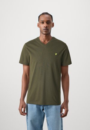 V NECK - Navadna majica - olive