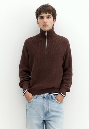 PULL&BEAR, BASIC HALF-ZIP - JUMPER - Pullover - brown