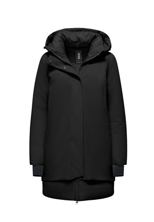 LONG BI-MATERIAL WITH HOOD - Cappotto invernale - black
