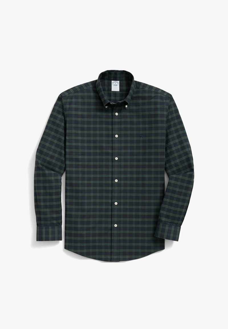 Camicia a maniche lunghe a quadri verde scuro. Presenta colletto button-down, bottoni bianchi e un logo ricamato discreto sul lato sinistro del petto. Tessuto in cotone.