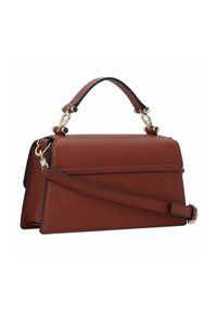 Rode leren handtas met een gestructureerde vorm, een bovenhandvat, een afneembare schouderriem en zilverkleurige hardware accenten. Gestructureerde afwerking.