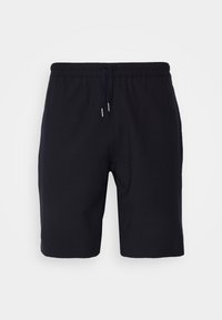 Short noir pour homme avec ceinture élastique et cordon, longueur au genou, design uni, présenté sur fond blanc.