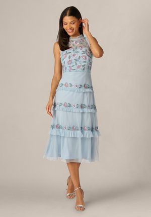 Adrianna Papell RUFFLE BEAD MESH MIDI DRESS - Cocktailkjole / festkjole - elegant sky multi
