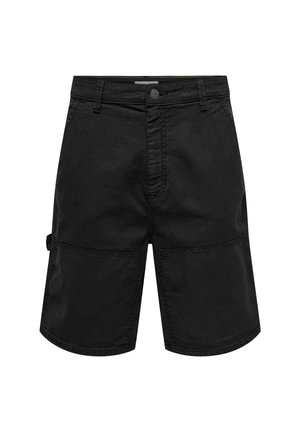 Sorte cargo shorts lavet af bomuld, med knaplukning, bæltestropper og store sidelommer. Enkel design med syede sømme.