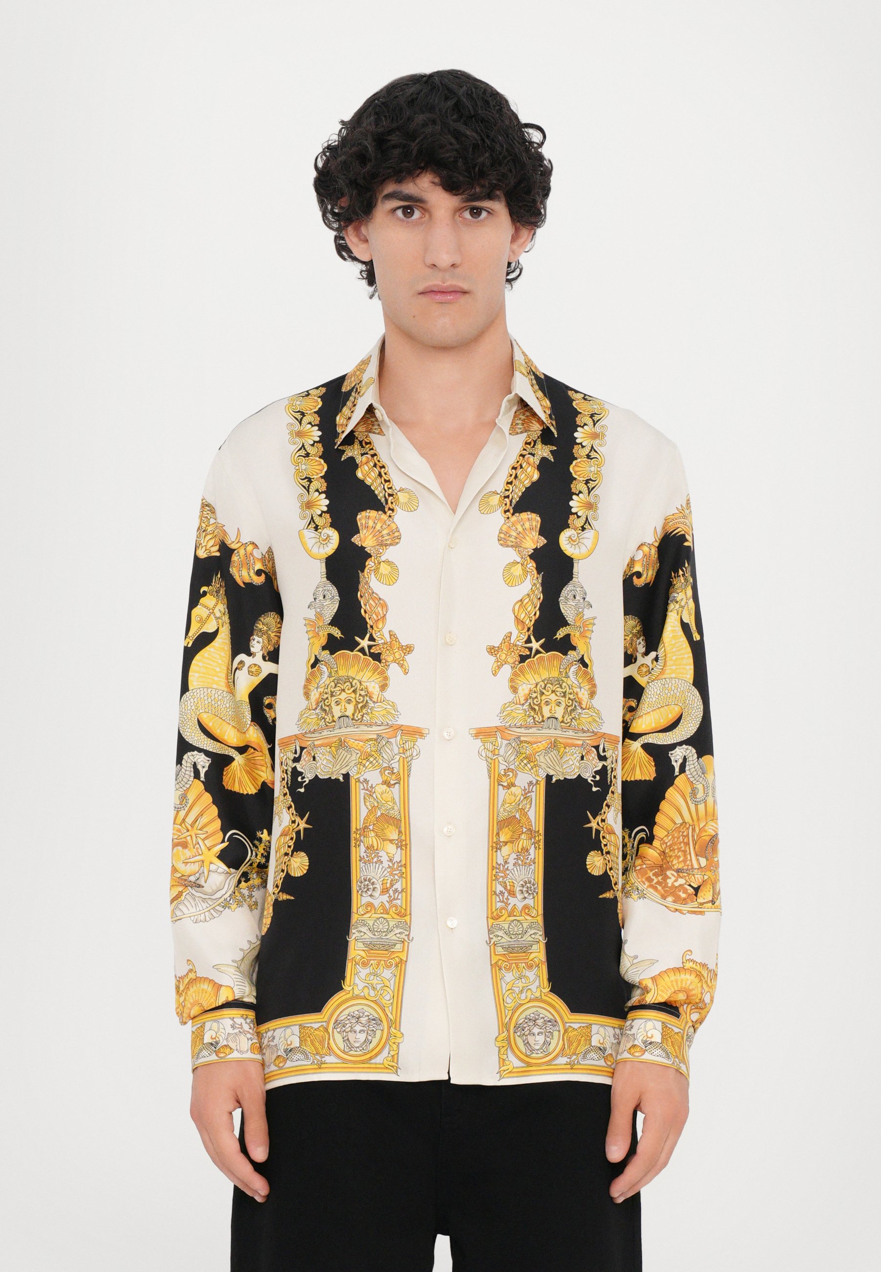 Versace INFORMAL SHIRT CORAL THEATRE - Shirt - ivory/black/gold/light yellow  - Zalando.co.uk