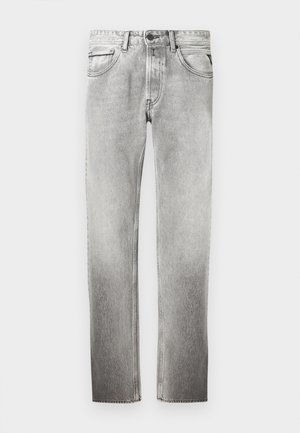 Lys grå denimjeans med en lett falmet vask, rette ben, fem-lommersdesign og subtile søm-detaljer.