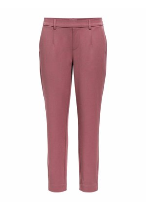 Hlače rožnate barve, krojene po meri, z ravnim prednjim delom, dvema stranskima žepoma in skrajšano dolžino. Gladek, lahek material.