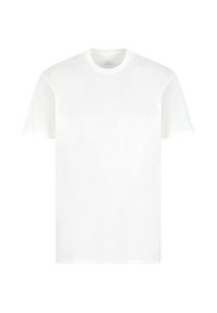 T-shirt bianco in cotone con maniche corte, caratterizzato da un logo "Armani Exchange" in rilievo e tono su tono sul davanti, scollatura rotonda e vestibilità standard.