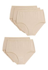 Beige katoenen ondergoedset met hoge taille, met een gladde textuur, elastische tailleband en een eenvoudig ontwerp zonder patronen of versieringen.