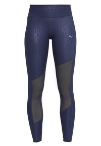 Navy leggings med ett texturerat diamantmönster, med mesh-paneler på sidorna. Tillverkade av ett elastiskt, fukttransporterande material.