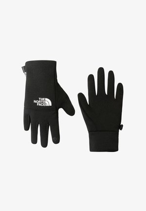 Črne rokavice iz lahkega, raztegljivega materiala. Značilnosti vključujejo gladko zunanjost, teksturiran dlan za boljši oprijem in logotip na območju zapestja.