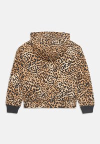 Felpa con stampa leopardo, dal tessuto morbido, dotata di un ampio cappuccio, polsini e orlo a coste di colore scuro. La vista posteriore mette in mostra il motivo animale su tutta la superficie.