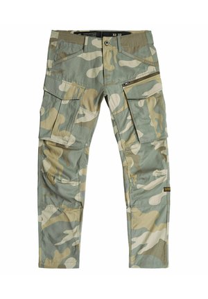 Camouflage cargobroek met meerdere zakken, waaronder klep- en ritszakken, in groene, beige en bruine tinten, maat 32 32.