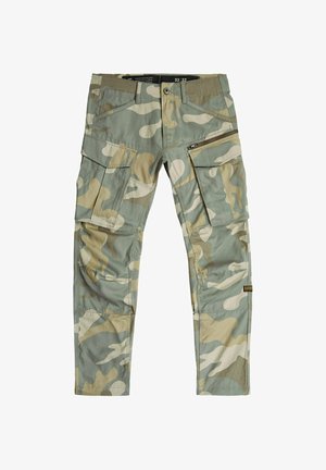 Camouflage cargobroek met meerdere zakken, waaronder klep- en ritszakken, in groene, beige en bruine tinten, maat 32 32.